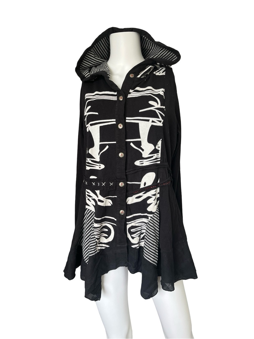 Emma G Hooded Knit Top Lightweight Sweater Lagenlook Art to Wear Size Large
